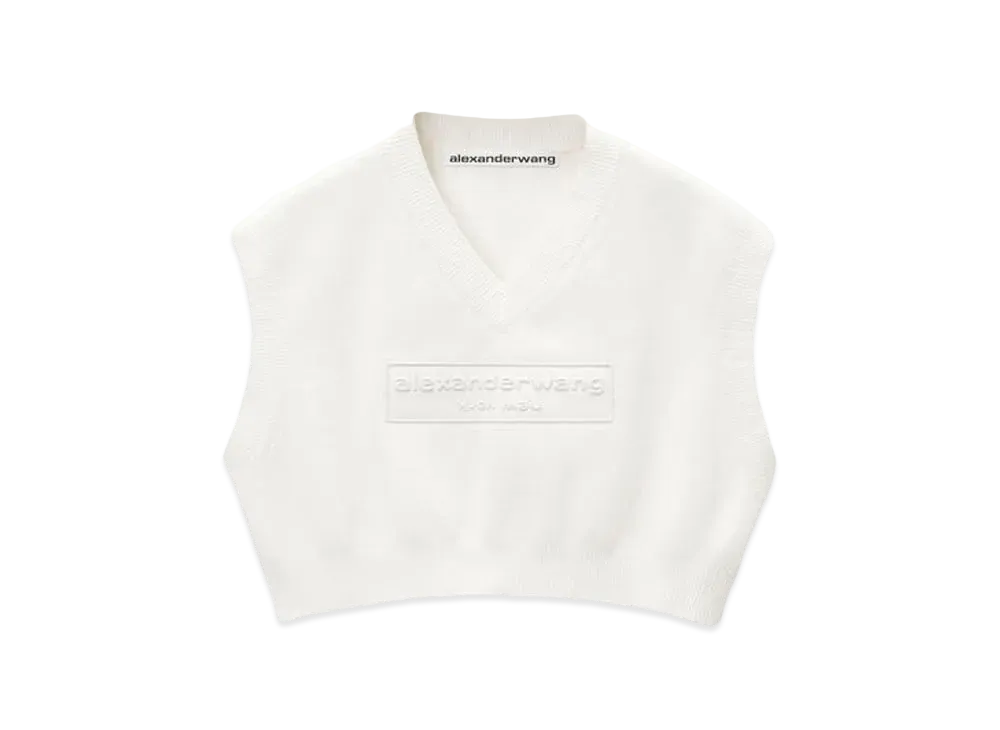 Alexander Wang Emboss Logo Rib Chenille Cropped Vest "Soft White"