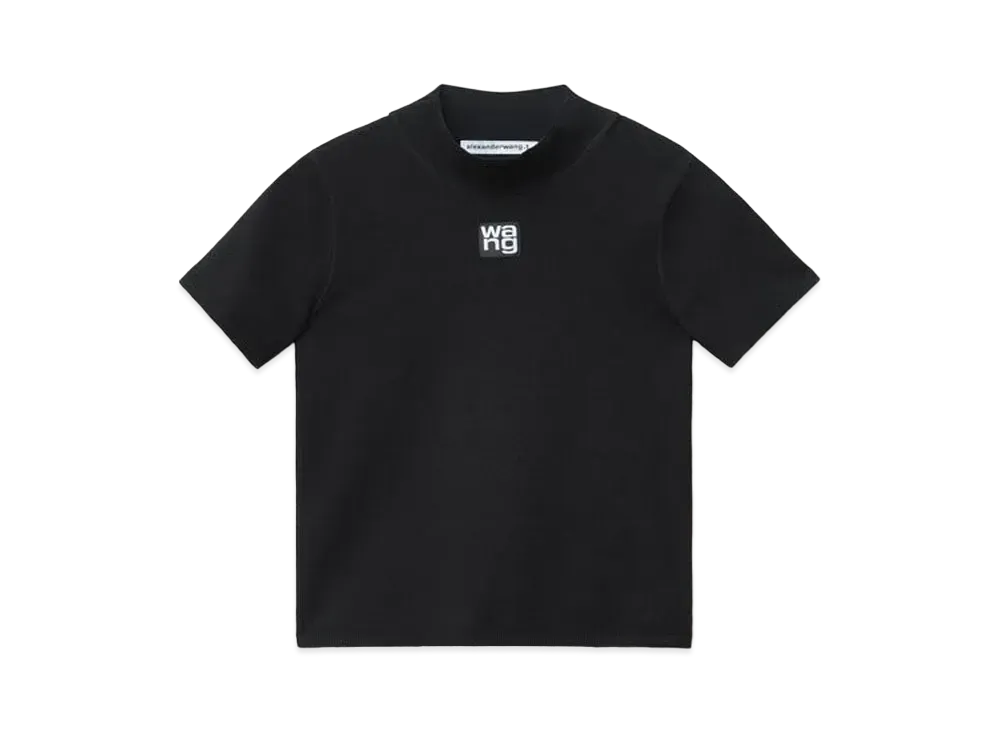 Alexander Wang Bodycon Knit Logo Patch Mockneck Tops "Black"