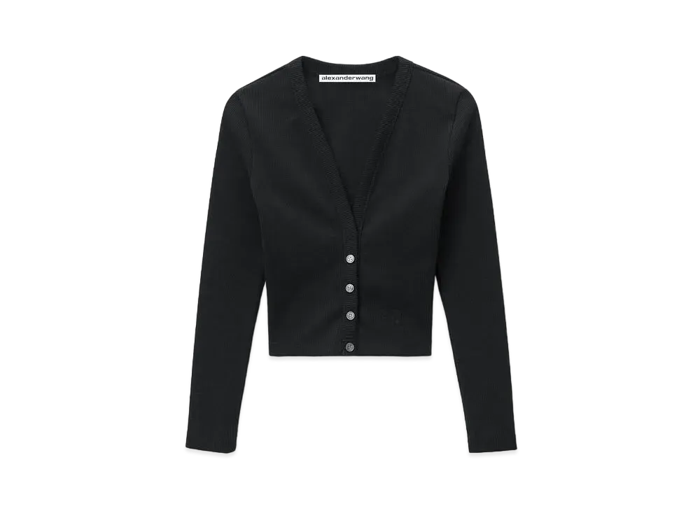 Alexander Wang Emboss Logo Cropped Vneck Cardigan "Black"