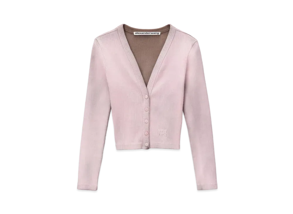 Alexander Wang Emboss Logo Cropped Vneck Cardigan "Washed Pink Lace"