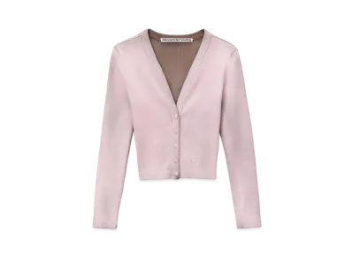 Alexander Wang Emboss Logo Cropped Vneck Cardigan "Washed Pink Lace"