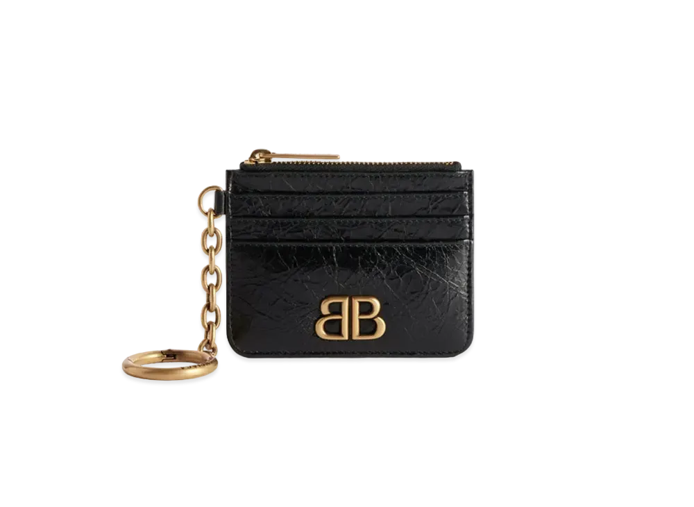 BALENCIAGA Monaco Card Holder with Keychain Puffy Arena Lambskin "Black"