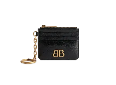 BALENCIAGA Monaco Card Holder with Keychain Puffy Arena Lambskin "Black"