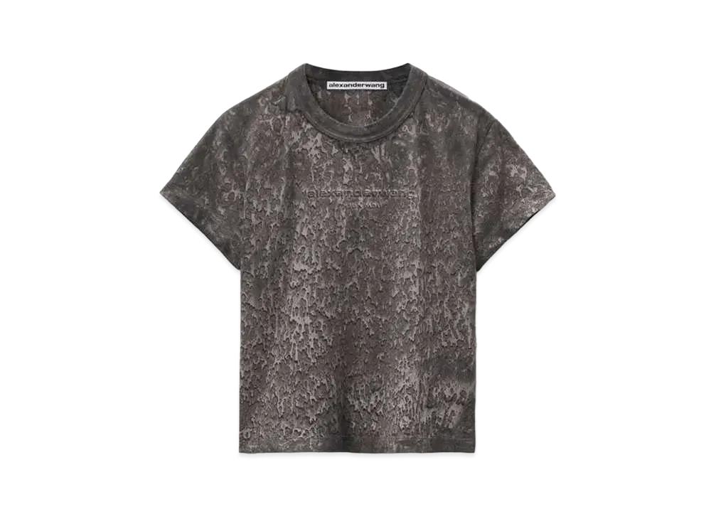 Alexander Wang Emboss Logo Splatter Wash Cotton T-shirt "Steel Grey Splatter"