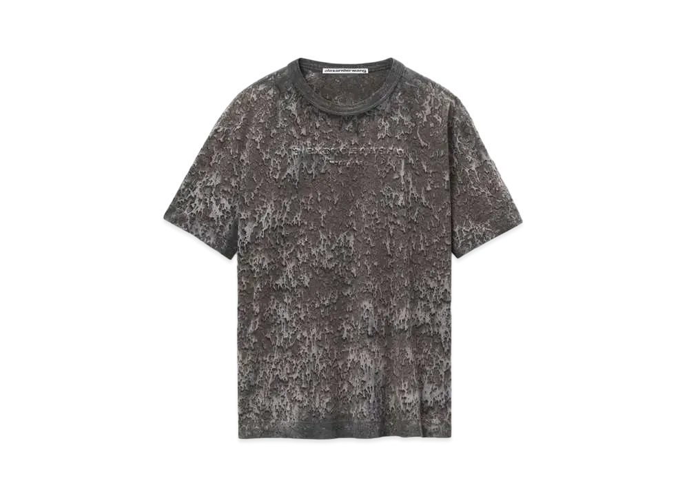 Alexander Wang Emboss Logo Splatter Cotton Hemp Jersey Print T-Shirt "Steel Grey Splatter"