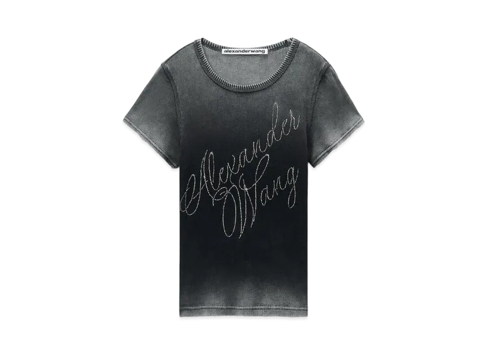 Alexander Wang Crystal Hotfix Rib Jersey T-shirt "Washed Ash"