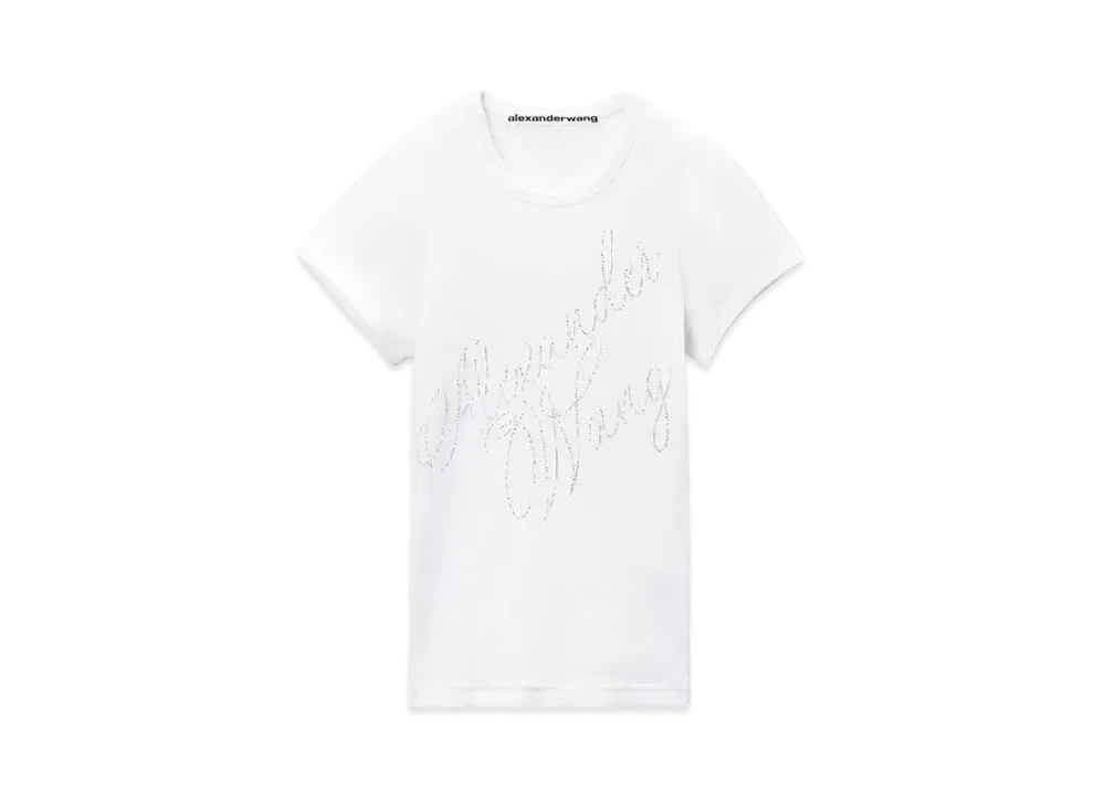 Alexander Wang Crystal Hotfix Rib Jersey T-shirt "White"