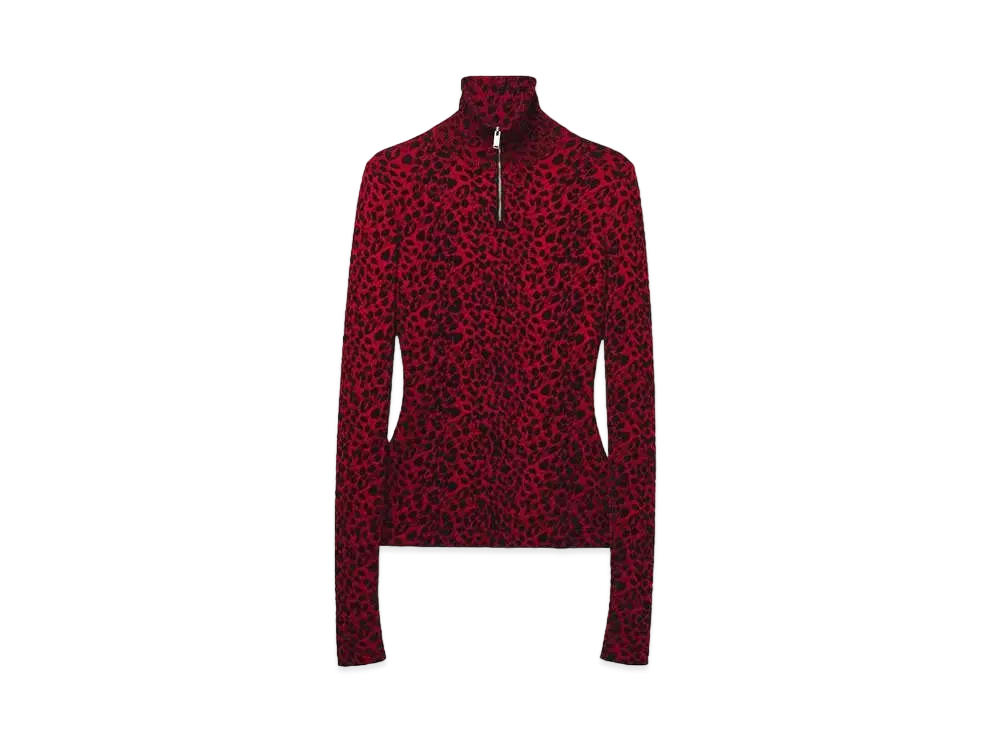 Alexander McQUEEN Leopard Jacquard Fitted Top "Red"