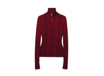 Alexander McQUEEN Leopard Jacquard Fitted Top "Red"