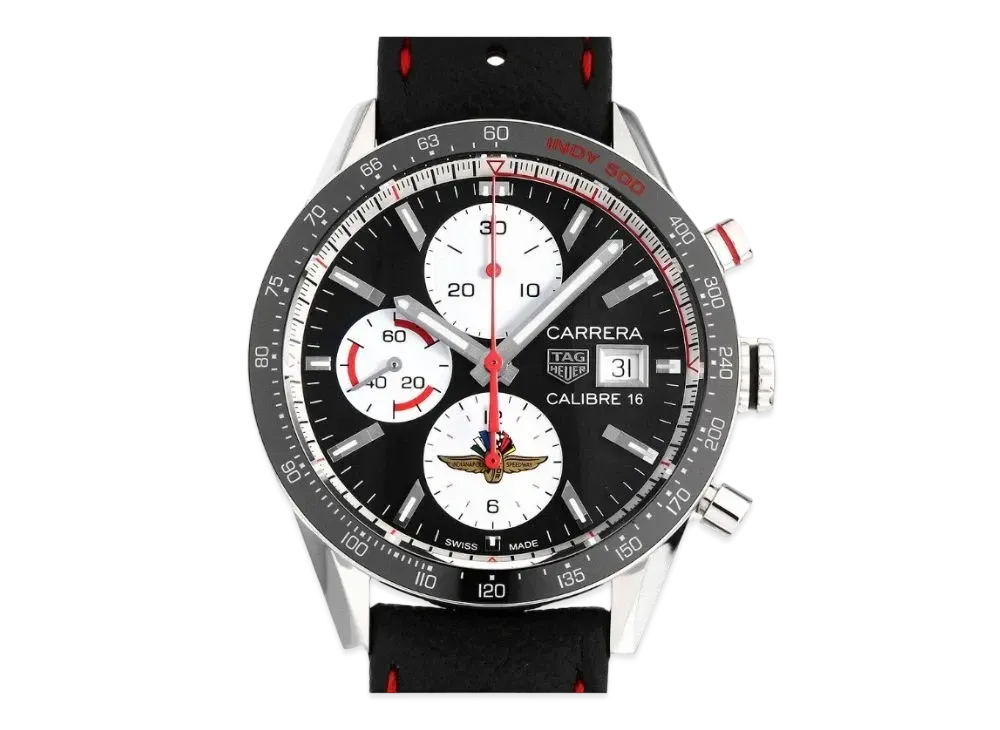 TAG Heuer Carrera Caliber 16 Chronograph Indy 500 Limited Edition "Black/White/Stainless Steel/Black/Red"