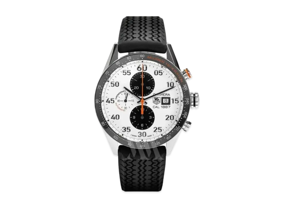 TAG Heuer Carrera 1887 Chronograph McLaren 40th Anniversary Limited 1974 "White/Black/Stainless Steel/Black"