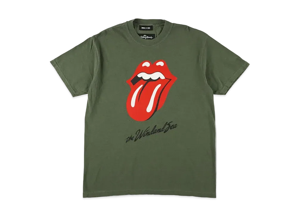 ウィンダンシー x ザ・ローリング・ストーンズ タン＆リップス S/S Tシャツ "オリーブ" WDS-C-TRS-24-Q4-01