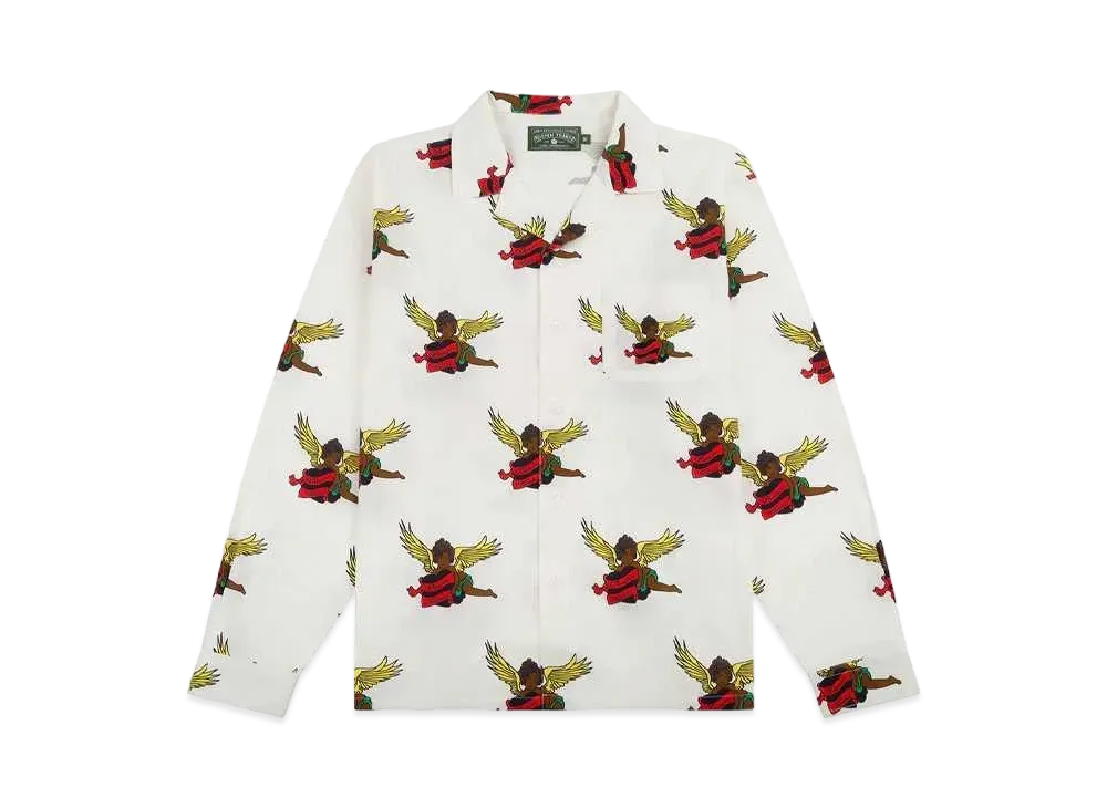 DENIM TEARS Black Cherub Long Sleeve Button Up "White"