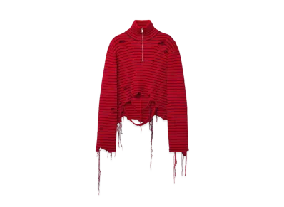 Alexander McQUEEN Distressed Striped Jumper "Fire Red"