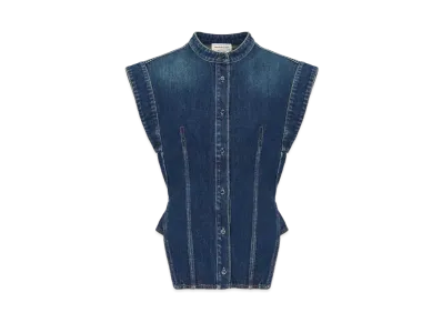 Alexander McQUEEN Cap Sleeve Denim Shirt "Indigo"