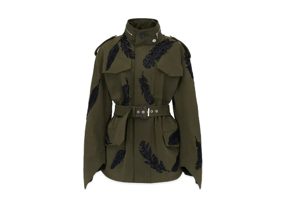 Alexander McQUEEN Feather Embroidered Parka Jacket "Khaki"