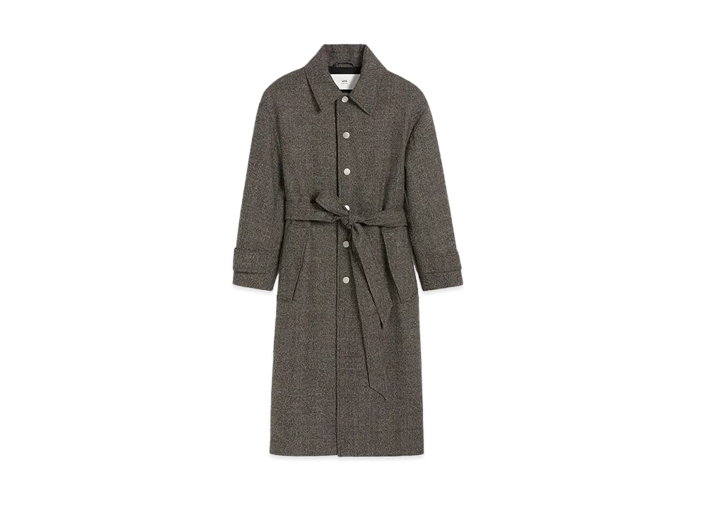 AMI PARIS Belted Coat "Dark Coffee/Off White"