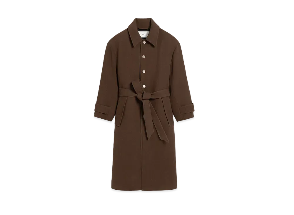 AMI PARIS Oversized Belted Wool Crepe Coat "Dark Coffee"