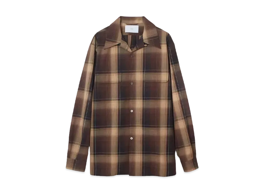 SUGARHILL OMBRE PLAID OPEN COLLAR BLOUSE "BROWN X CAMEL"