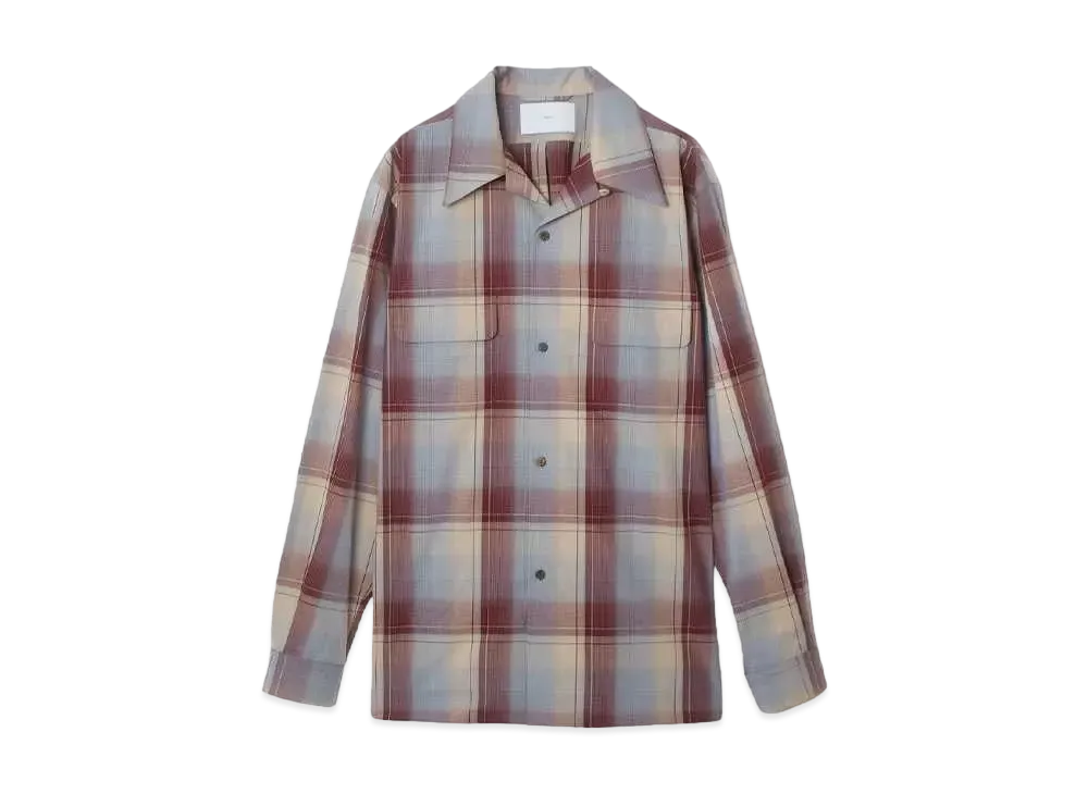 SUGARHILL OMBRE PLAID OPEN COLLAR BLOUSE "WINE X ICE BLUE"
