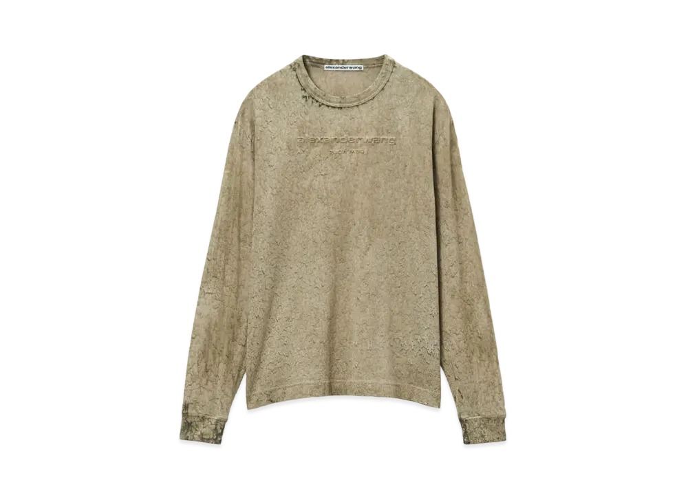 Alexander Wang Emboss Logo Splatter Cotton Hemp Jersey Print Long Sleeve "Moss Splatter"