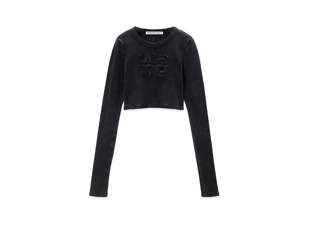 Alexander Wang Logo Distressed Long Sleeve T-Shirt "Washed Magnet"