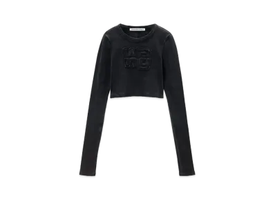 Alexander Wang Logo Distressed Long Sleeve T-Shirt "Washed Magnet"