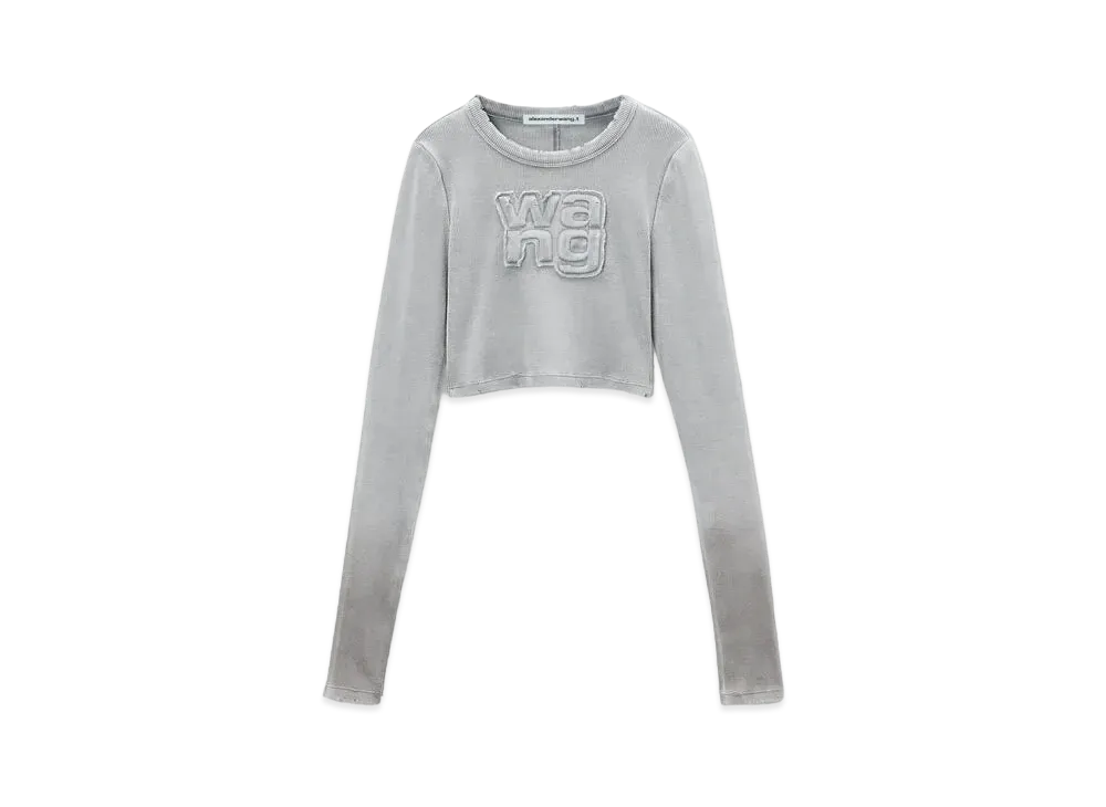 Alexander Wang Logo Distressed Long Sleeve T-Shirt "Washed Steel"