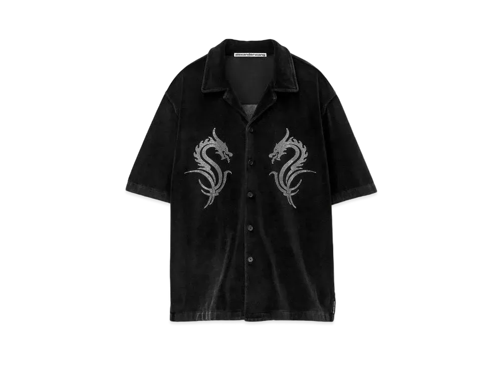 Alexander Wang Dragon Hotfix Velor Shirt "Washed Pepper"