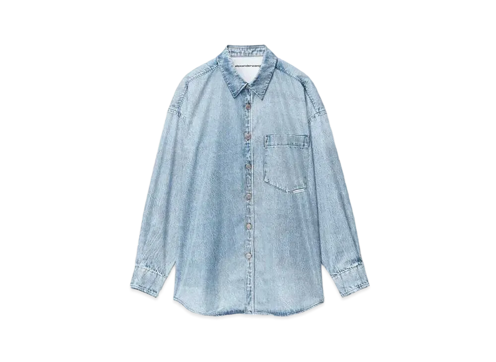 Alexander Wang Nylon Print Denim Shirt "Vintage Fade Indigo"