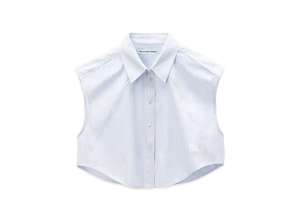 Alexander Wang Cropped Sleeveless Button Up Shirt "Light Blue Stripe"