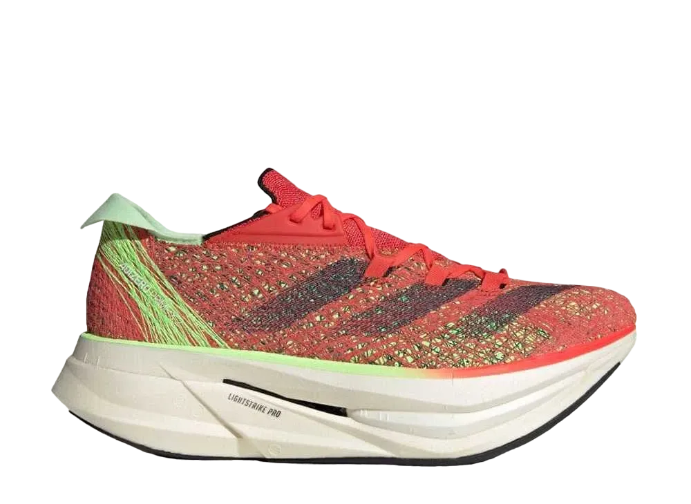 アディダス アディゼロ プライムX ストラング "ブライトレッド/オーロラメタリック/グリーンスパーク"