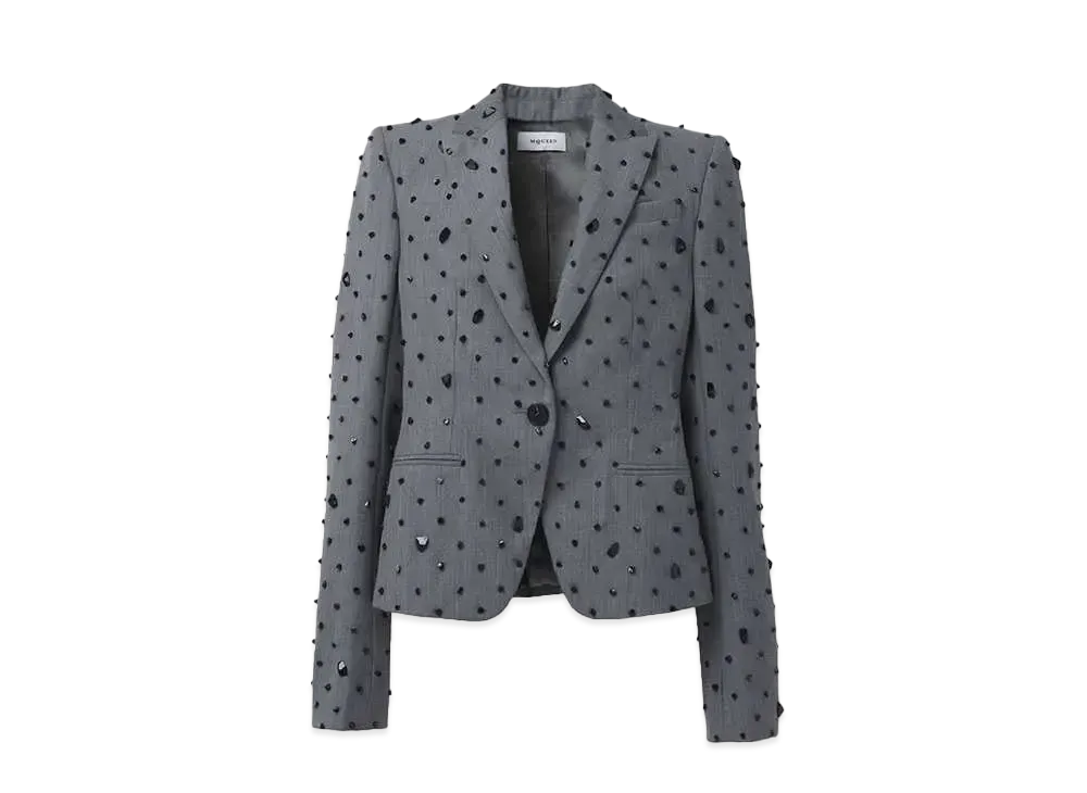 Alexander McQUEEN Cosmic Stone Embroidered Single Breasted Jacket "Gray"