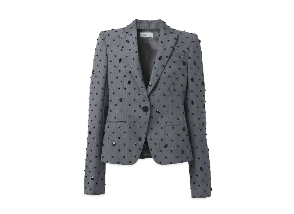 Alexander McQUEEN Cosmic Stone Embroidered Single Breasted Jacket "Gray"