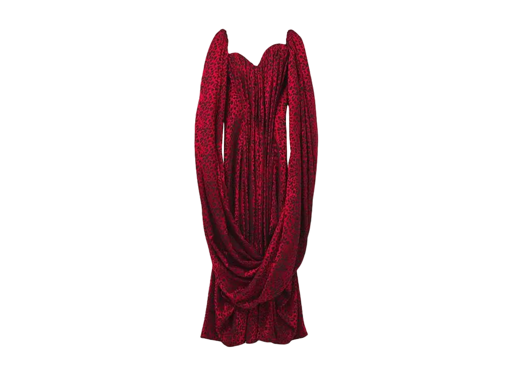Alexander McQUEEN Leopard Jacquard Single Sleeve Dress "Red"