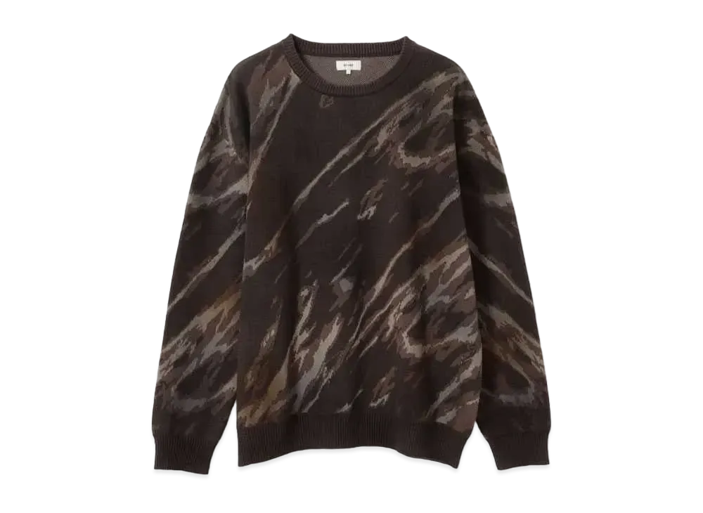 BEAMS Jacquard Gradient Crew Neck Knit "Brown"