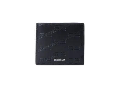 BALENCIAGA Square Folded Coin Wallet Embossed BB Monogram Box Calfskin "Black"
