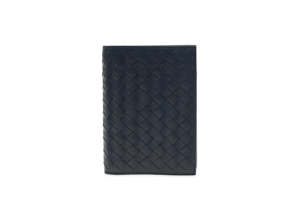 Bottega Veneta Intrecciato Lambskin Bi-fold Wallet "Navy"