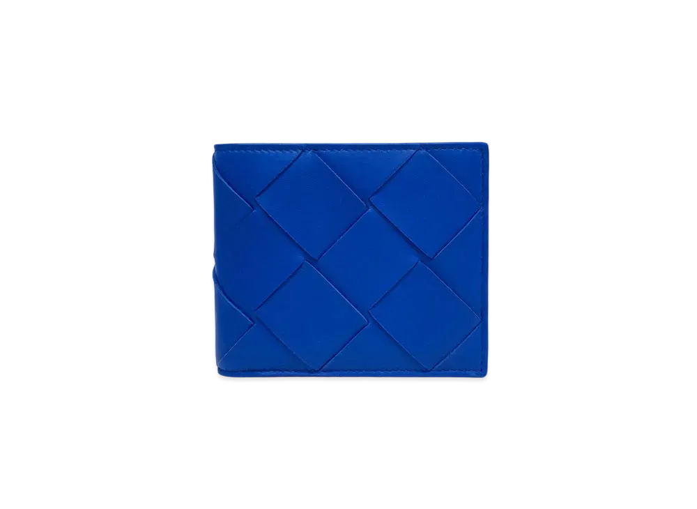 Bottega Veneta Maxi Intrecciato Lambskin Bi-fold Wallet "Primary Blue"