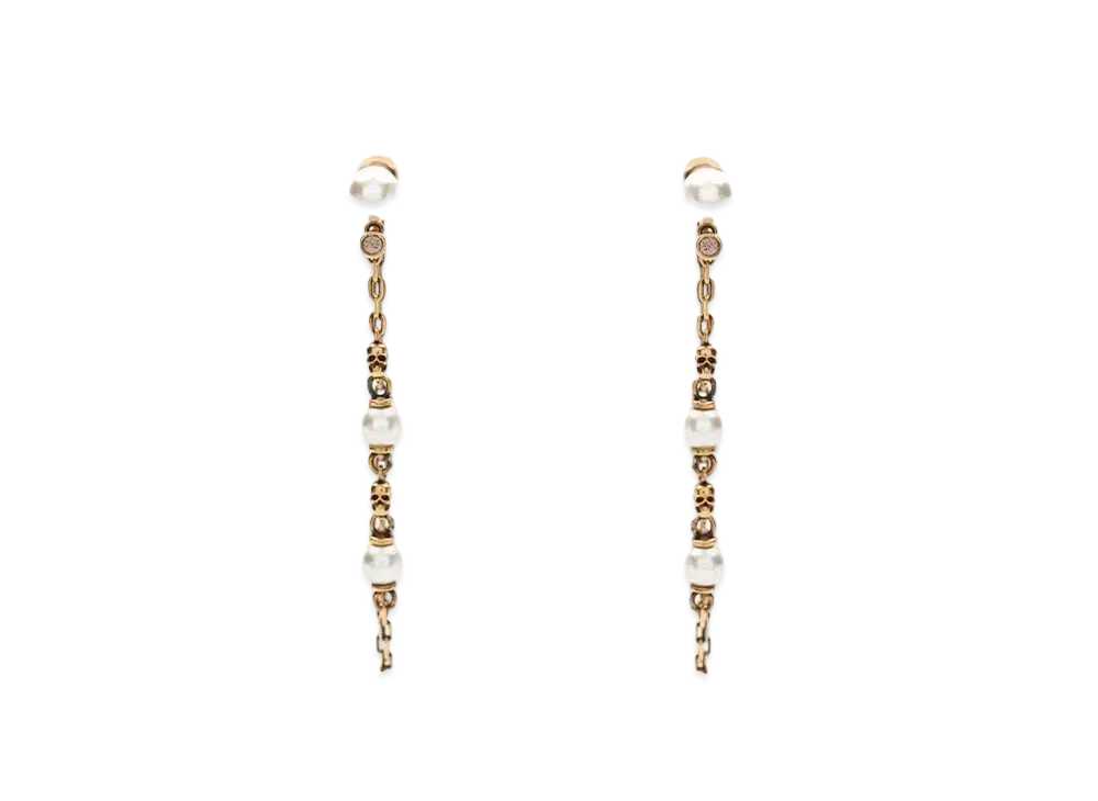 Alexander McQUEEN Pearl Skull Drop Chain Earrings "Gold"