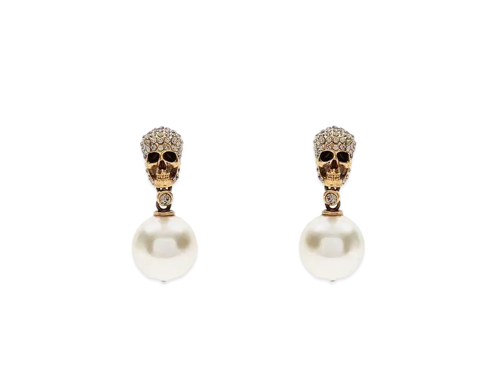 Alexander McQUEEN Pearl Pave Skull Earrings "Gold"