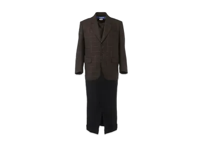JUNYA WATANABE MAN Silk Wool Check x Wool Flannel Docking Coat "BlackBrown"
