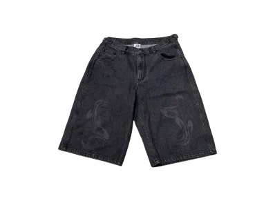9090 PIKO x 9090 Flame Denim Shorts "BLACK"