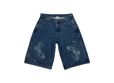 9090 PIKO x 9090 Flame Denim Shorts "BLUE"