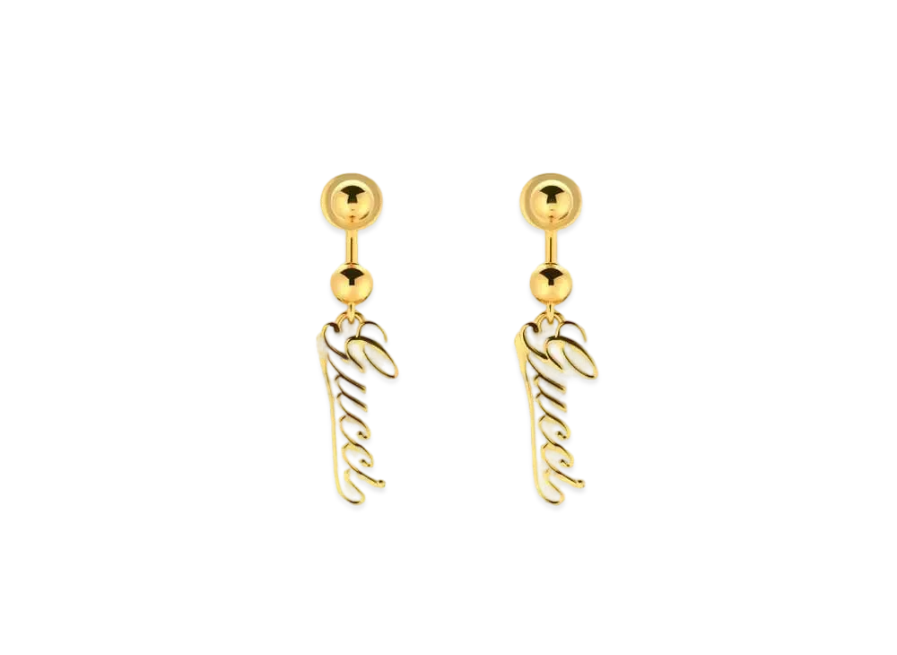 ★*迎様 美品 グッチ スクリプト ボール ピアス ゴールド系 横文字 GUCC グッチ スクリプト ボール ピアス 