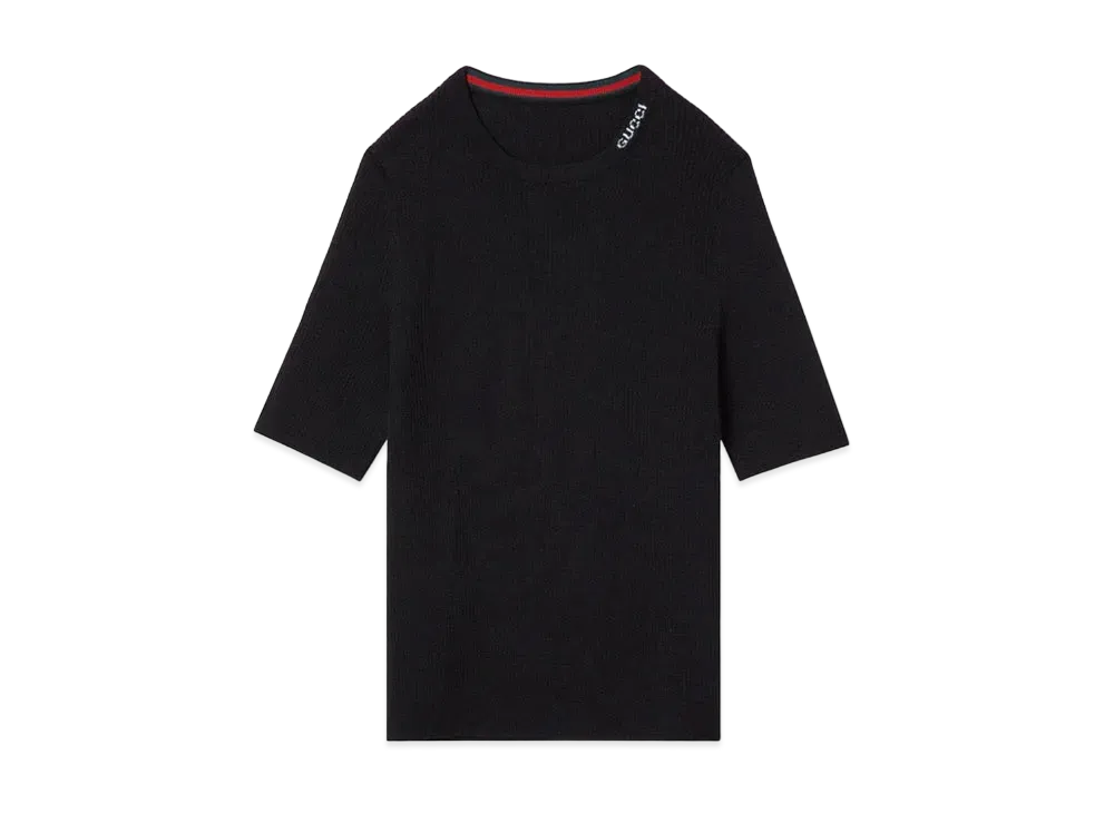 GUCCI Extra Fine Wool and Silk Rib Top "Black"