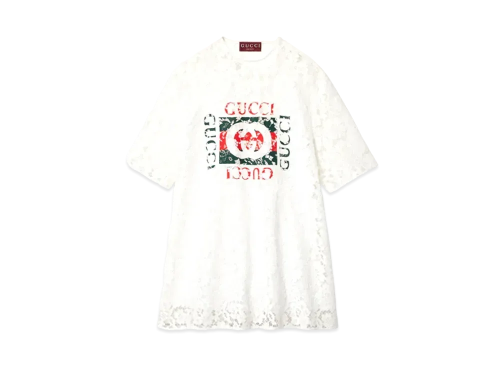 GUCCI Floral Cotton Lace Top with Print "Off White"
