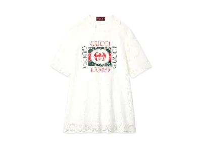 GUCCI Floral Cotton Lace Top with Print "Off White"