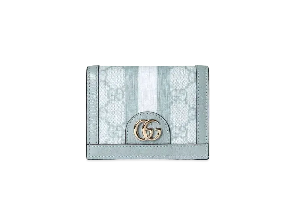 GUCCI Ophidia GG Card Case Wallet GG Supreme Canvas "Dusty Blue"