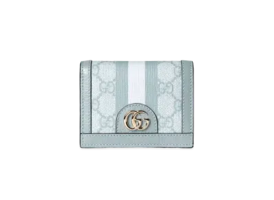 GUCCI Ophidia GG Card Case Wallet GG Supreme Canvas "Dusty Blue"